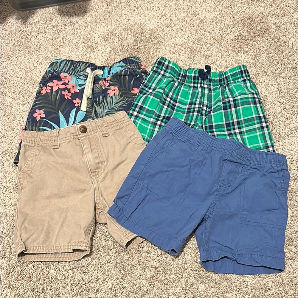 Bundle of 24mo/2T Kids Shorts - Khaki, Blue, Green Plaid, Hawaiian/Floral